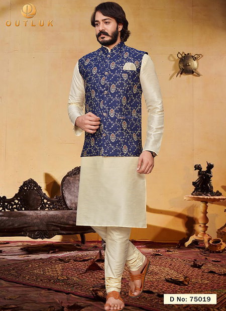 Blue Colour Outluk Vol 75 Latest Designer Festive Wear Kurta Pajama With Jacket Collection 75019